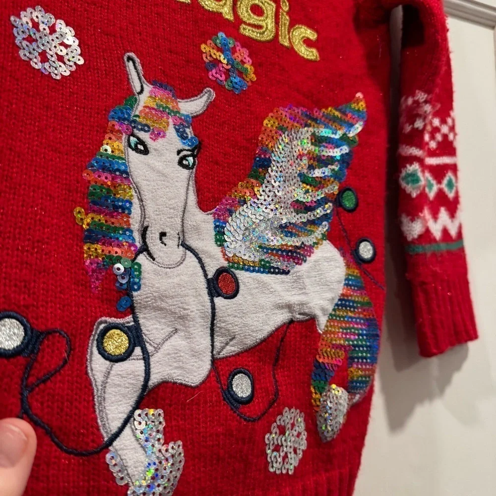 Nordstrom Margaux and Lexi Girls Holiday Magic Unicorn Pegasus Sweater Christmas